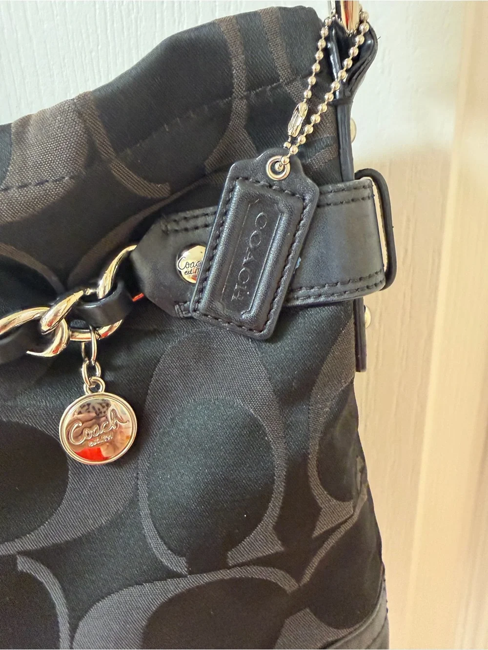 Coach Black Signature Chain-Trim Crossbody Bag